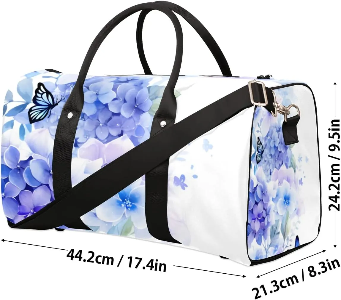 Travel Duffle Bag Hydrangea Butterfly Gym Bags for Men Women Travel Duffel Bags with Adjustable Shoulder Strap Carry On Weekender Bag
