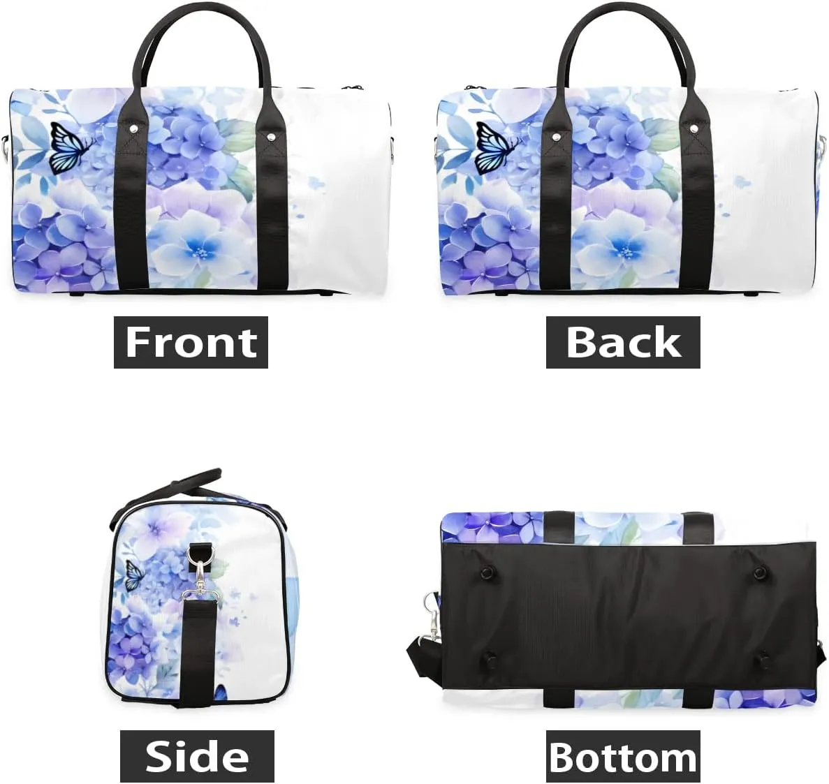 Travel Duffle Bag Hydrangea Butterfly Gym Bags for Men Women Travel Duffel Bags with Adjustable Shoulder Strap Carry On Weekender Bag