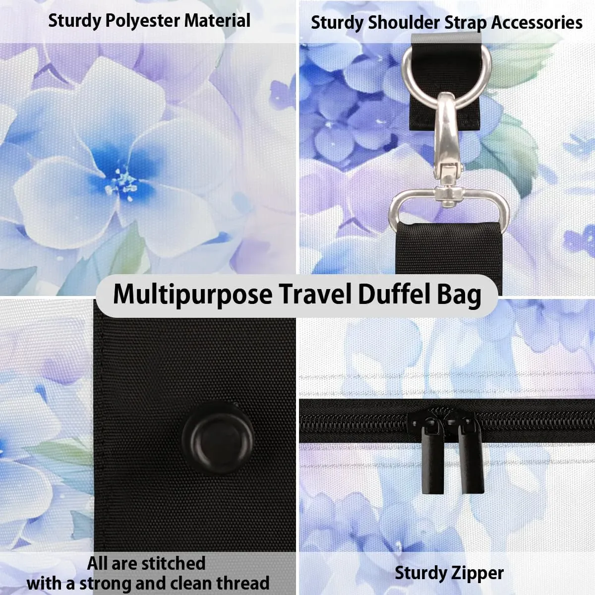 Travel Duffle Bag Hydrangea Butterfly Gym Bags for Men Women Travel Duffel Bags with Adjustable Shoulder Strap Carry On Weekender Bag