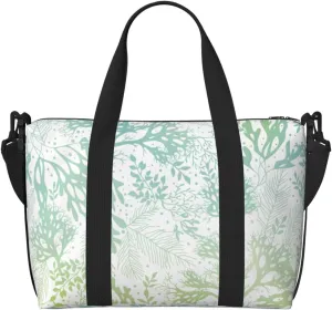 Travel Duffle Bag Weekender Bag Carry On Tote Bag Sport Gym Bag for Women Men Green Sea Blue Seaweed Print