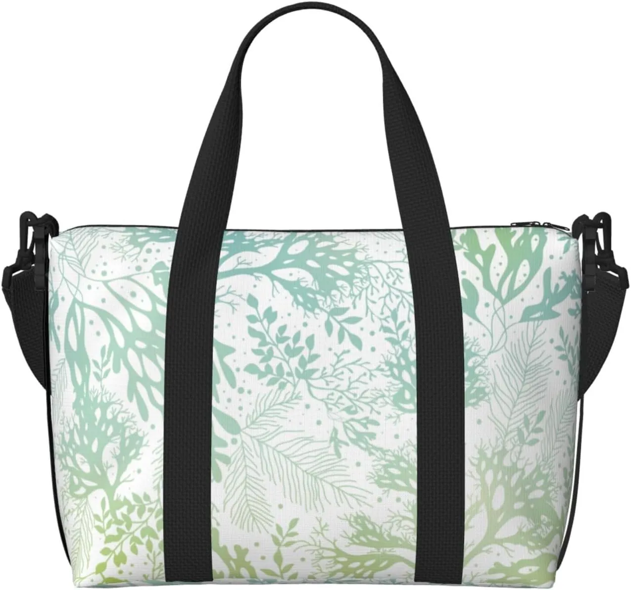 Travel Duffle Bag Weekender Bag Carry On Tote Bag Sport Gym Bag for Women Men Green Sea Blue Seaweed Print
