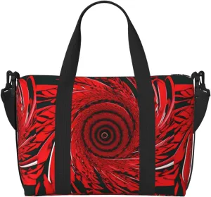 Travel Duffle Bag Weekender Bag Carry On Tote Bag Sport Gym Bag for Women Men Red Flower Vortex Spiral Print