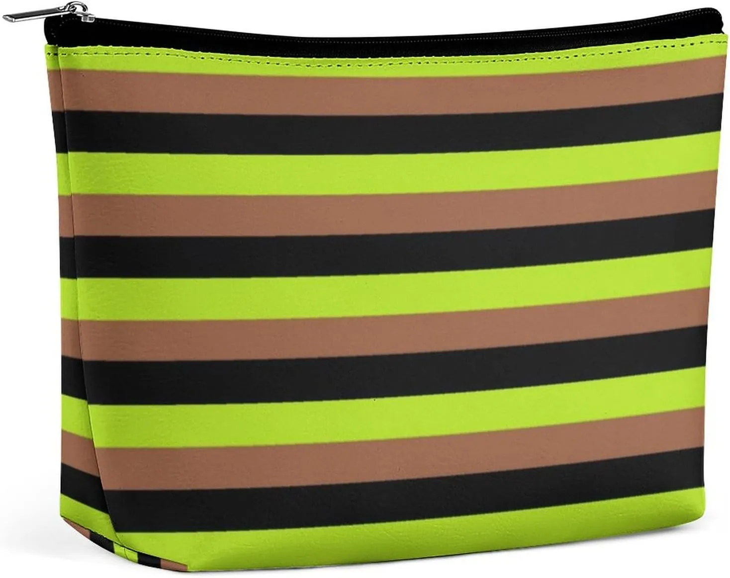 Travel Makeup Bag, Black, Lime Green and Brown Stripes Cosmetic Bags for Women Large Capacity Waterproof Toiletry Pouch Make up Organizer