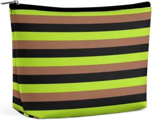 Travel Makeup Bag, Black, Lime Green and Brown Stripes Cosmetic Bags for Women Large Capacity Waterproof Toiletry Pouch Make up Organizer