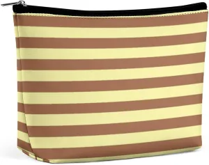 Travel Makeup Bag, Pale Yellow and Brown Stripes Cosmetic Bags for Women Large Capacity Waterproof Toiletry Pouch Make up Organizer