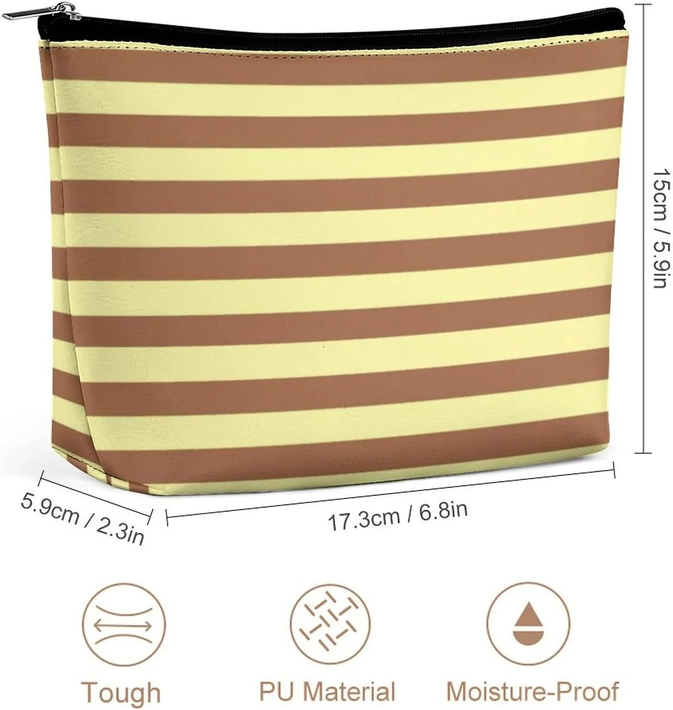 Travel Makeup Bag, Pale Yellow and Brown Stripes Cosmetic Bags for Women Large Capacity Waterproof Toiletry Pouch Make up Organizer