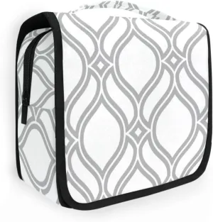Travel Toiletry Bag Cosmetic Bag Grey White Arabic Symmetrical Moroccan Geometric Portable Hanging Cosmetic Case Traveling With Leakproof Compartment Makeup Toiletries Cosmetic Organizer for Me