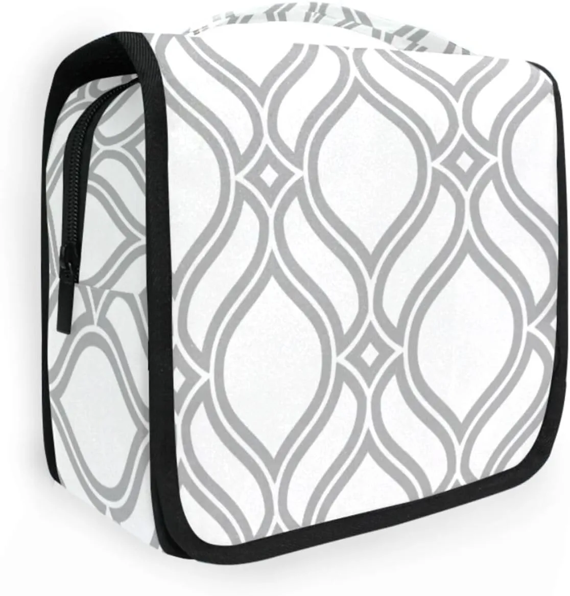Travel Toiletry Bag Cosmetic Bag Grey White Arabic Symmetrical Moroccan Geometric Portable Hanging Cosmetic Case Traveling With Leakproof Compartment Makeup Toiletries Cosmetic Organizer for Me