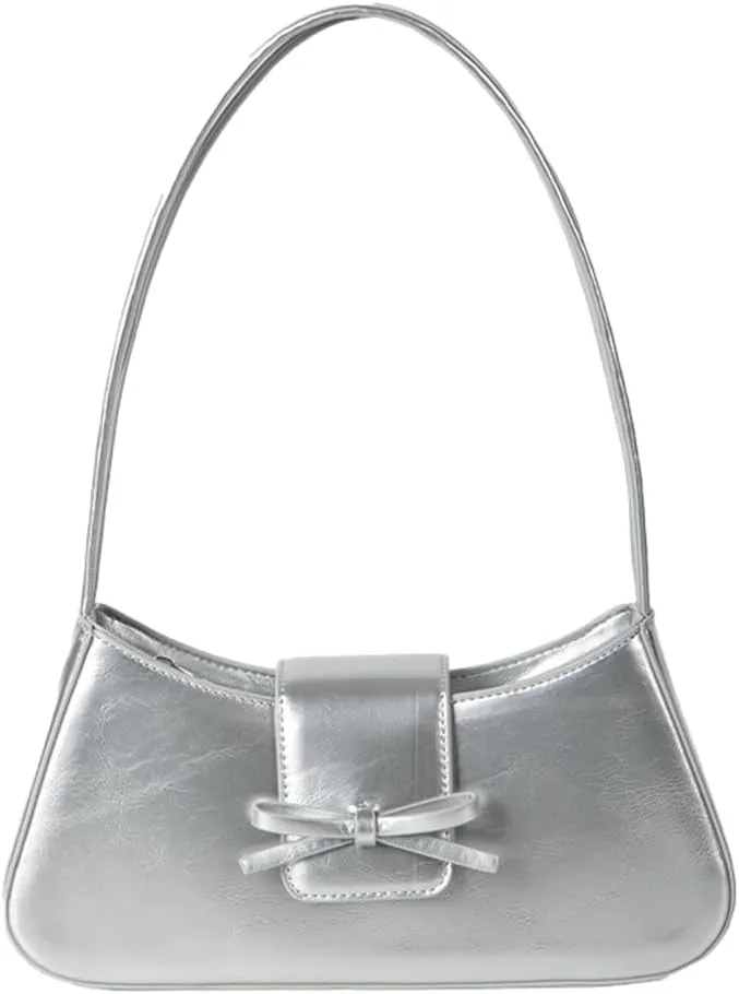 Trendy Shoulder Bag for Women Crescent Hobo Handbags Small Y2K Purses Patent Leather Clutch Bag Cute Bow Purse 2025