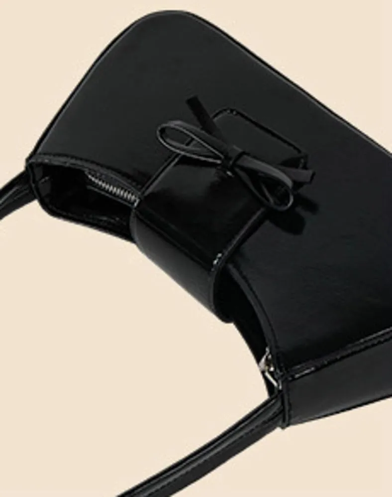 Trendy Shoulder Bag for Women Crescent Hobo Handbags Small Y2K Purses Patent Leather Clutch Bag Cute Bow Purse 2025