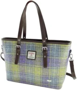 Tweed Bag for Women Tote Handbags Spey Large Made in Scotland (Lilac & Lime Green Tartan)