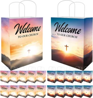 uhearem Church Welcome Bags, 50PCS Christian Gift Bags, Church Gifts Bags, Blessings Bags for Homeless, Offering Baskets for Church, Religious Gift Bags Welcome to Our Church Paper Bags