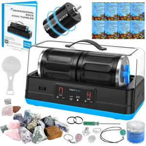 Ultra Quiet Rock Tumbler Kit, Professional Brushless Motor & Double-Barrel for 7 LBS Capacity, 6X Noise Cancelling Rock Polisher for Rock Collectors with All Accessories, Ideal Gift for Adults