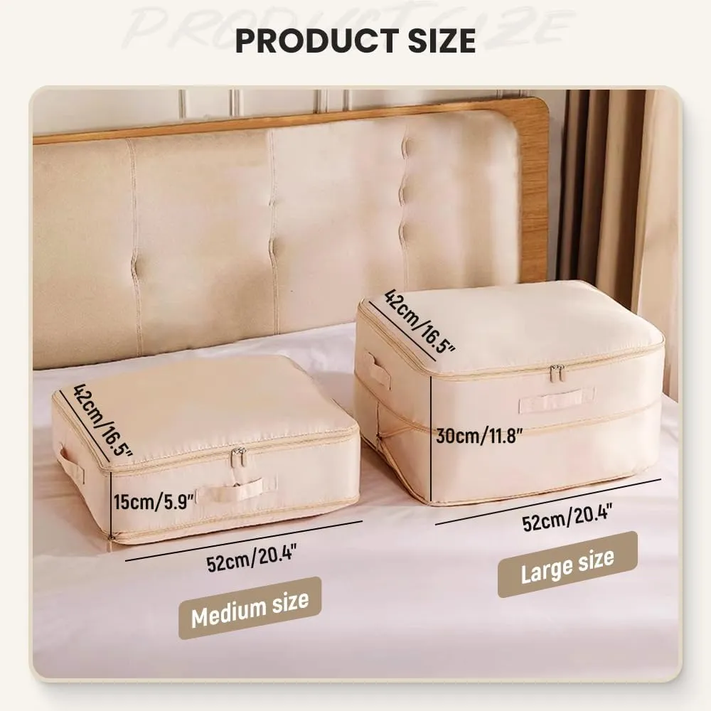 Ultra Space Saving Self Compression Organizer, 2024 Heavy Duty Storage Travel Packing Storage Tote, Storage Tote for Space Saving, Clothing Storage Bag for Comforters Blankets Bedding (Beige, X-Large)