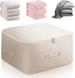 Ultra Space Saving Self Compression Organizer, 2024 Heavy Duty Storage Travel Packing Storage Tote, Storage Tote for Space Saving, Clothing Storage Bag for Comforters Blankets Bedding (Beige, X-Large)