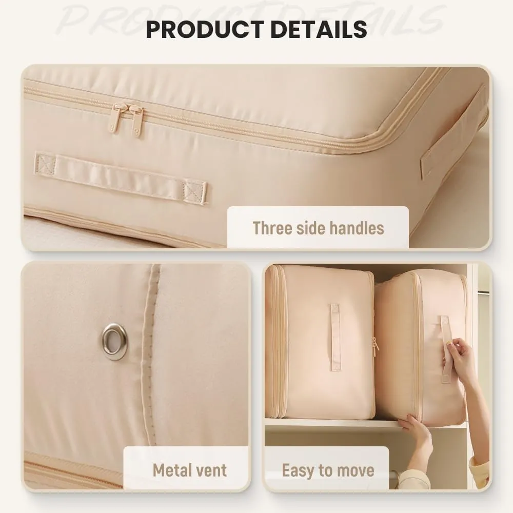 Ultra Space Saving Self Compression Organizer, 2024 Heavy Duty Storage Travel Packing Storage Tote, Storage Tote for Space Saving, Clothing Storage Bag for Comforters Blankets Bedding (Beige, X-Large)