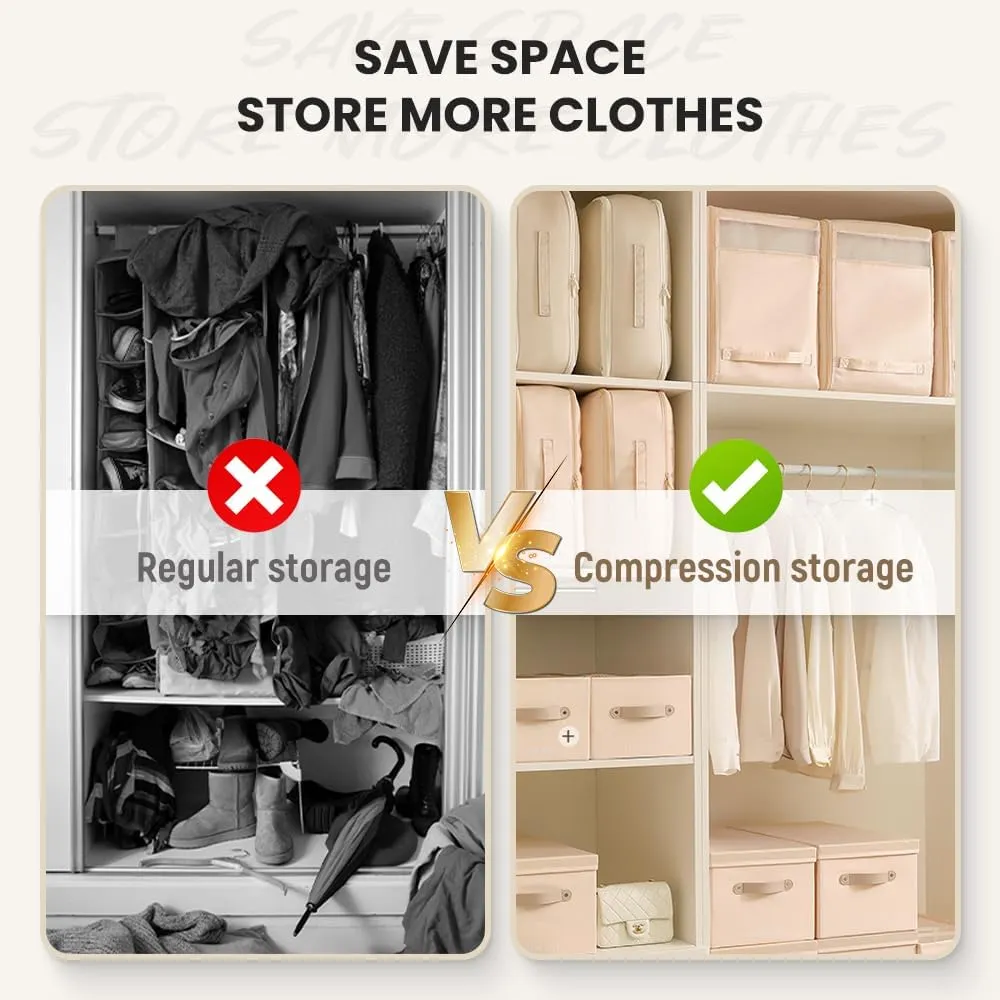 Ultra Space Saving Self Compression Organizer, 2024 Heavy Duty Storage Travel Packing Storage Tote, Storage Tote for Space Saving, Clothing Storage Bag for Comforters Blankets Bedding (Beige, X-Large)