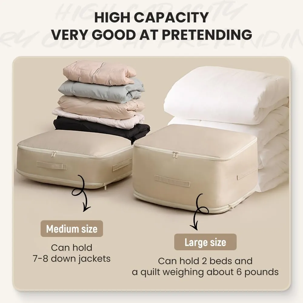 Ultra Space Saving Self Compression Organizer, 2024 Heavy Duty Storage Travel Packing Storage Tote, Storage Tote for Space Saving, Clothing Storage Bag for Comforters Blankets Bedding (Gray, X-Large)