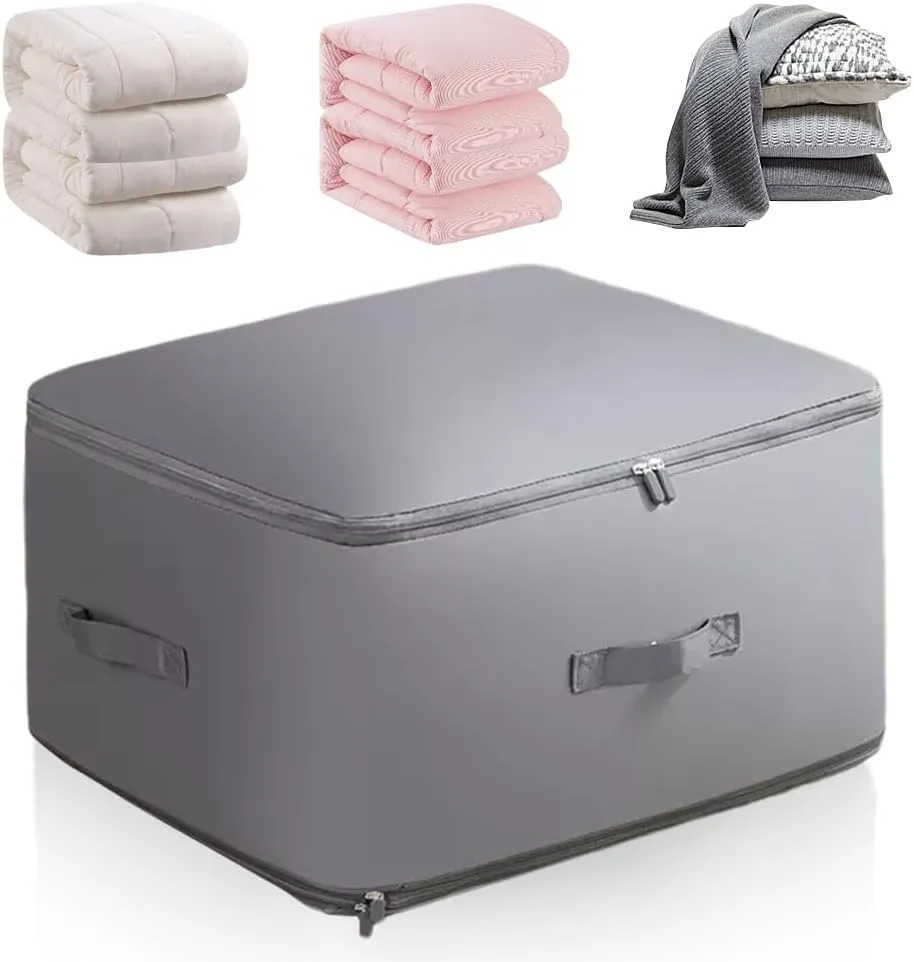 Ultra Space Saving Self Compression Organizer, 2024 Heavy Duty Storage Travel Packing Storage Tote, Storage Tote for Space Saving, Clothing Storage Bag for Comforters Blankets Bedding (Gray, X-Large)
