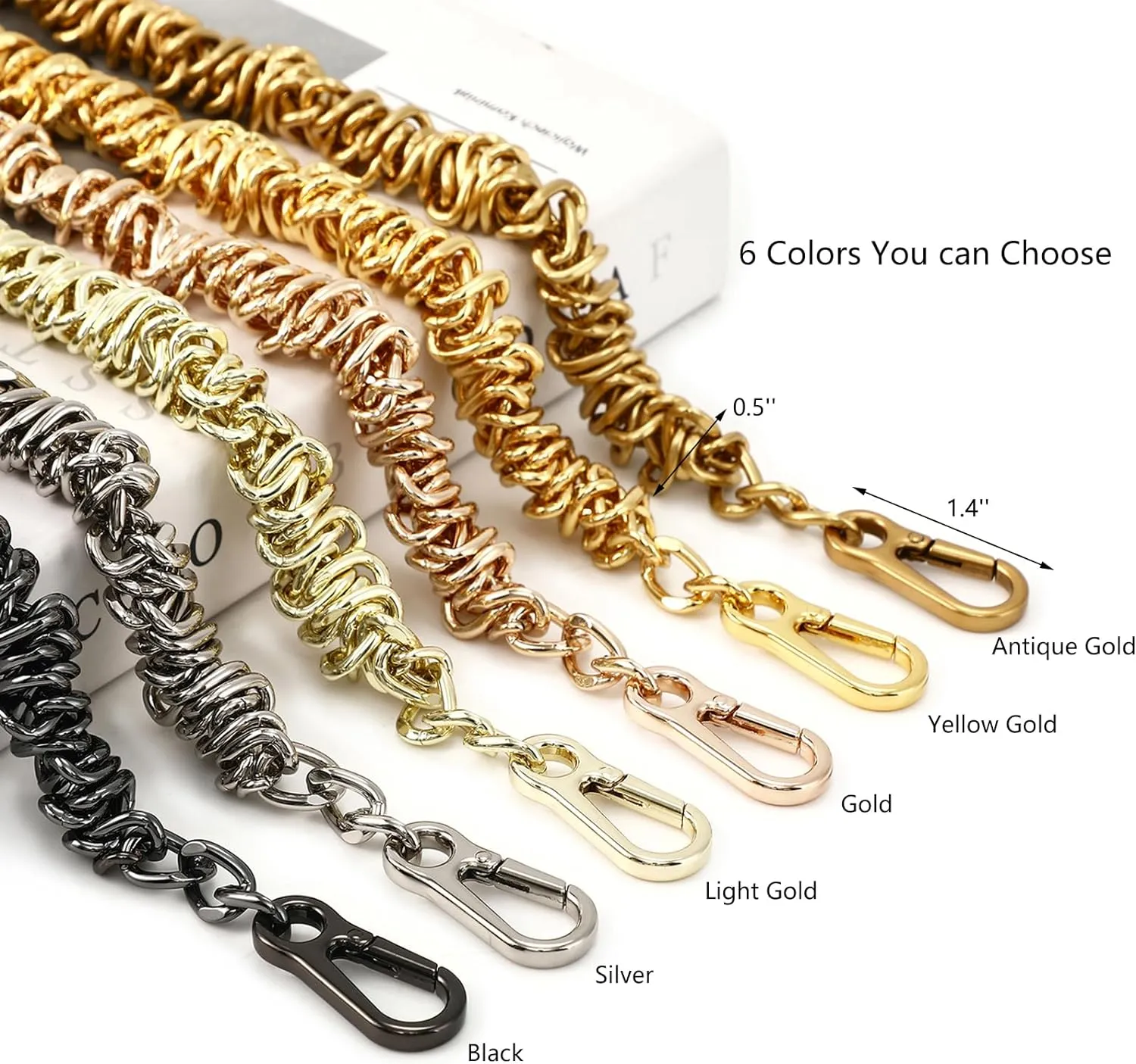 Unique Metal Bag Chains Purse Handles Shoulder Strap Replacement Accessories Charms for Handbags(Yellow Gold 23 Inch)