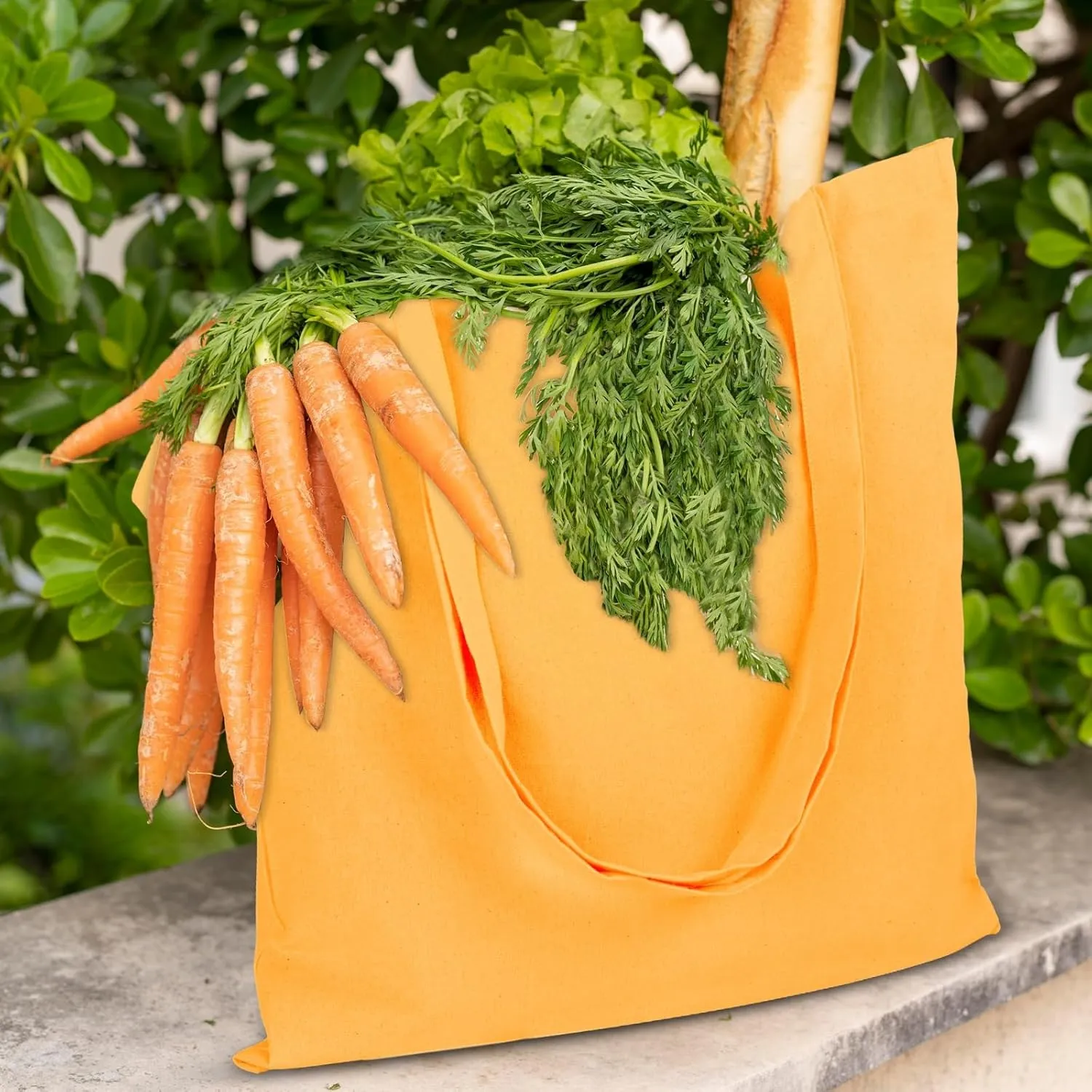 Urban Villa 12 Pack Reusable Grocery Bags 15’’x16’’ with 27’’ long Handle Mustard Color 100% Cotton Tote Bags Medium Weight Grocery Shopping Cloth Bags Great Choice for Promotion Gift DIY Advertising