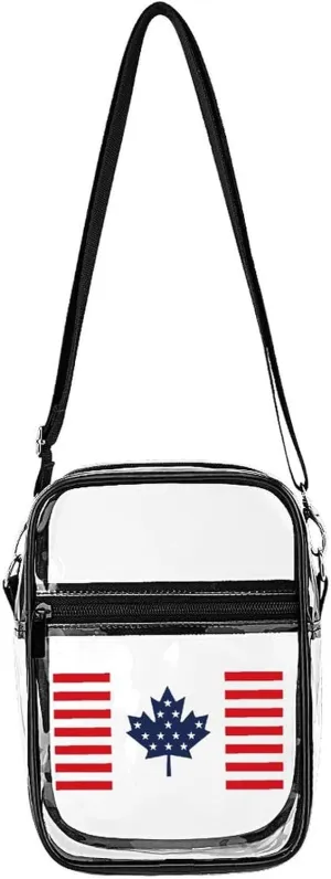 U.S Canada Flag Cute Crossbody Purses Unisex Transparent Shoulder Bag Adjustable Strap Handbag