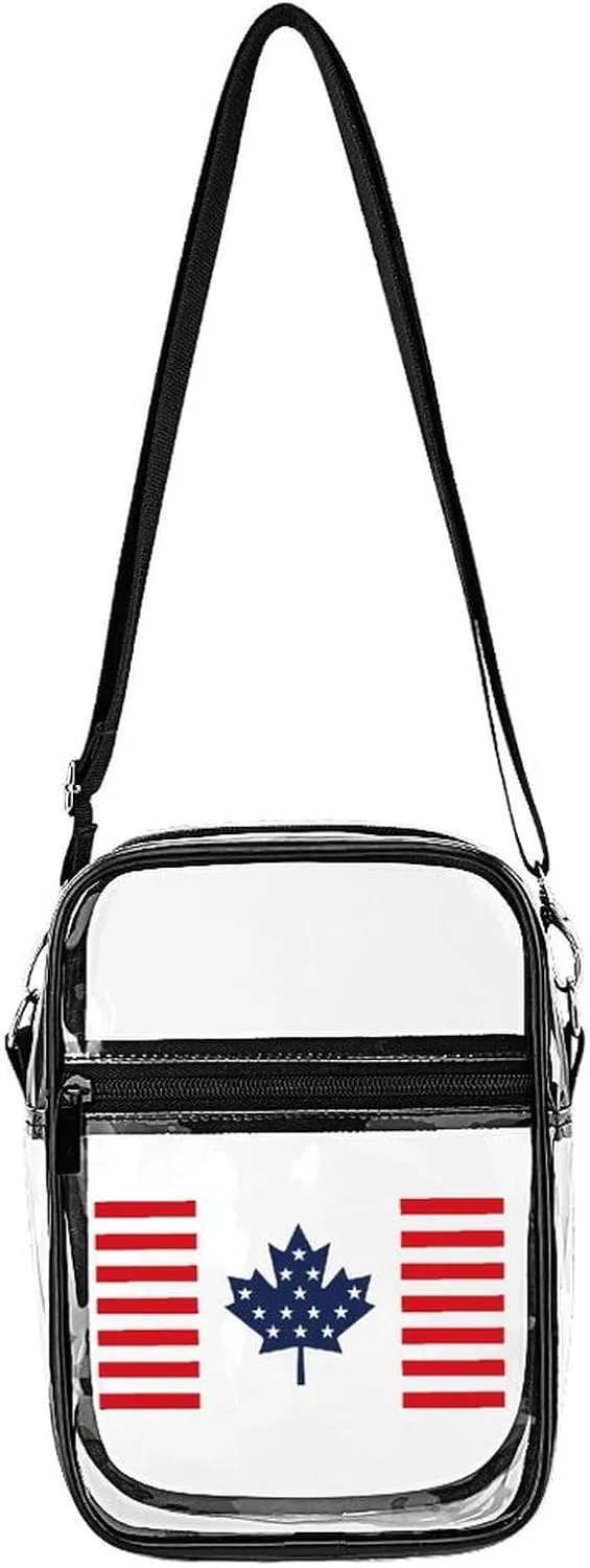 U.S Canada Flag Cute Crossbody Purses Unisex Transparent Shoulder Bag Adjustable Strap Handbag