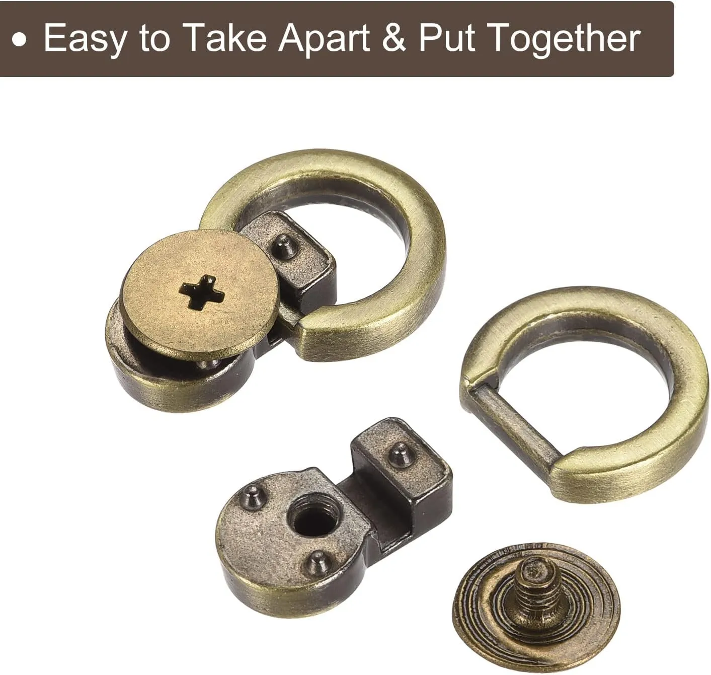 uxcell Ball Stud Rivet, Rivet Stud Screw Ball Post Head Buttons with D Ring for Purse Chain Connector DIY Art Leather Crafts
