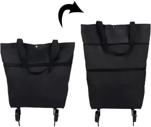 VALINK Shopping Cart with Wheels,2 in 1 Trolley Folding Hand-Pulling Shopping Bag,Portable Reusable Zipped Handbag Grocery Cart