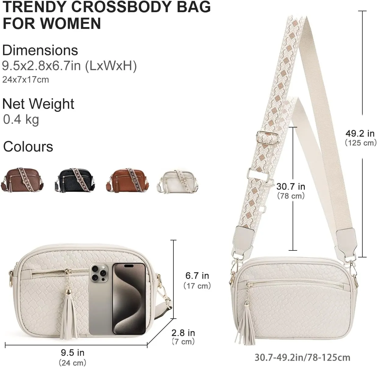 VASCHY Crossbody Purse Bags for Women, Trendy Vegan Leather Woven Small Crossover Shoulder Bag with Detachable Guitar Strap