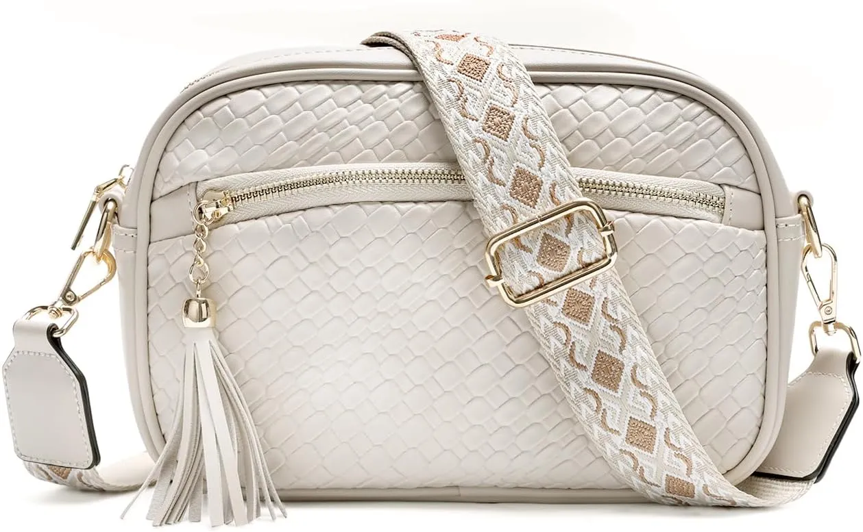 VASCHY Crossbody Purse Bags for Women, Trendy Vegan Leather Woven Small Crossover Shoulder Bag with Detachable Guitar Strap