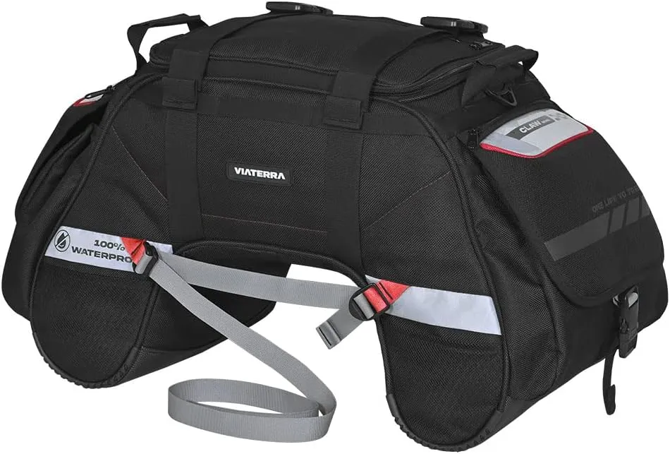 ViaTerra 100% WaterProof ClawMini Motorcycle Rear/Tail/Seat Bag (Black) I Universal luggage & works on all motorbikes I No modifications or saddle stay/rack needed I Suitable as travel accessories