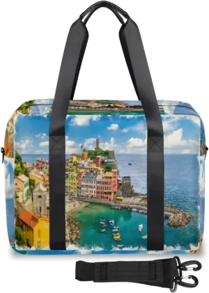 Village Watercolor Drawing Weekender Bag, Waterproof Travel Duffel Bags, Overnight Bags for Women, Duffel Bag with Trolley Sleeve, For Men Travel Business Gym Gift