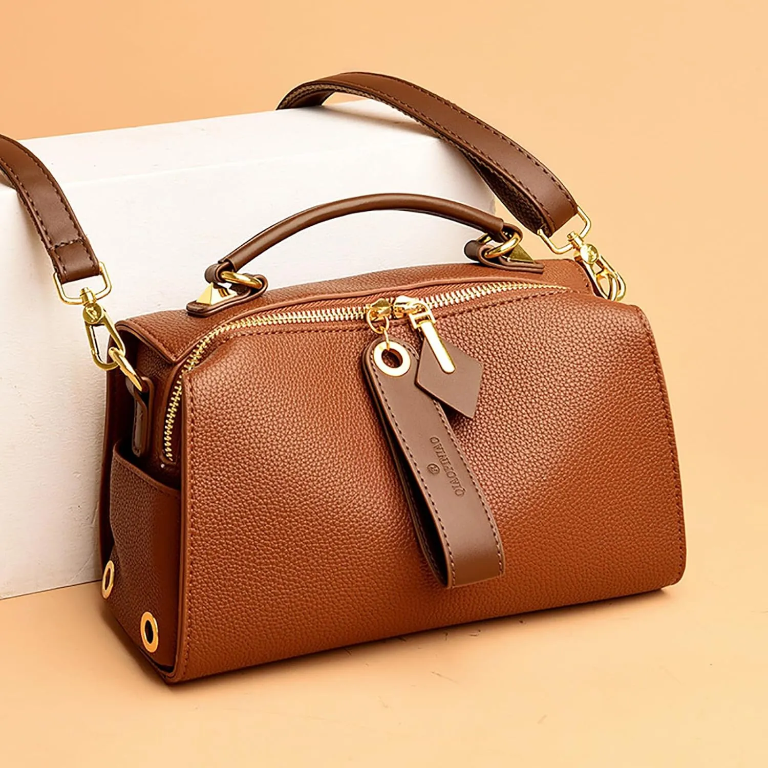 Vintage Real Genuine Leather Pillow-Bag Style Handbag For Women Crossbody Shoulder Bags with Brown Design