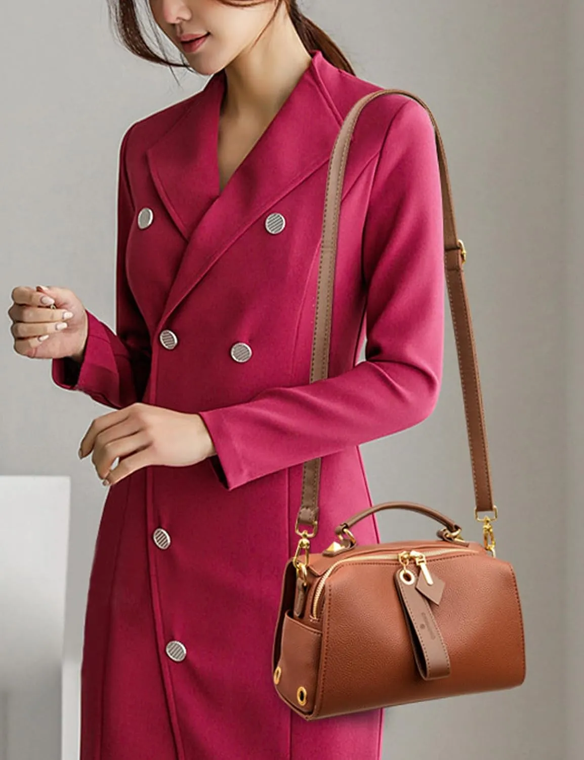 Vintage Real Genuine Leather Pillow-Bag Style Handbag For Women Crossbody Shoulder Bags with Brown Design