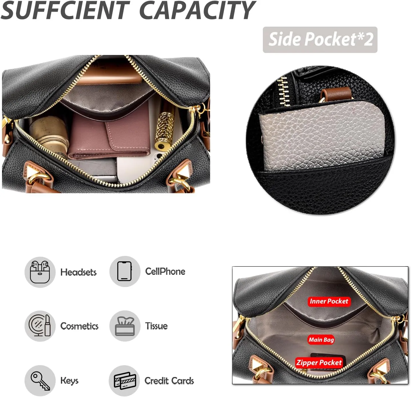 Vintage Real Genuine Leather Pillow-Bag Style Handbag For Women Crossbody Shoulder Bags with Brown Design