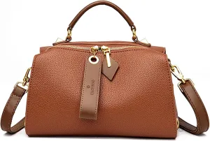 Vintage Real Genuine Leather Pillow-Bag Style Handbag For Women Crossbody Shoulder Bags with Brown Design