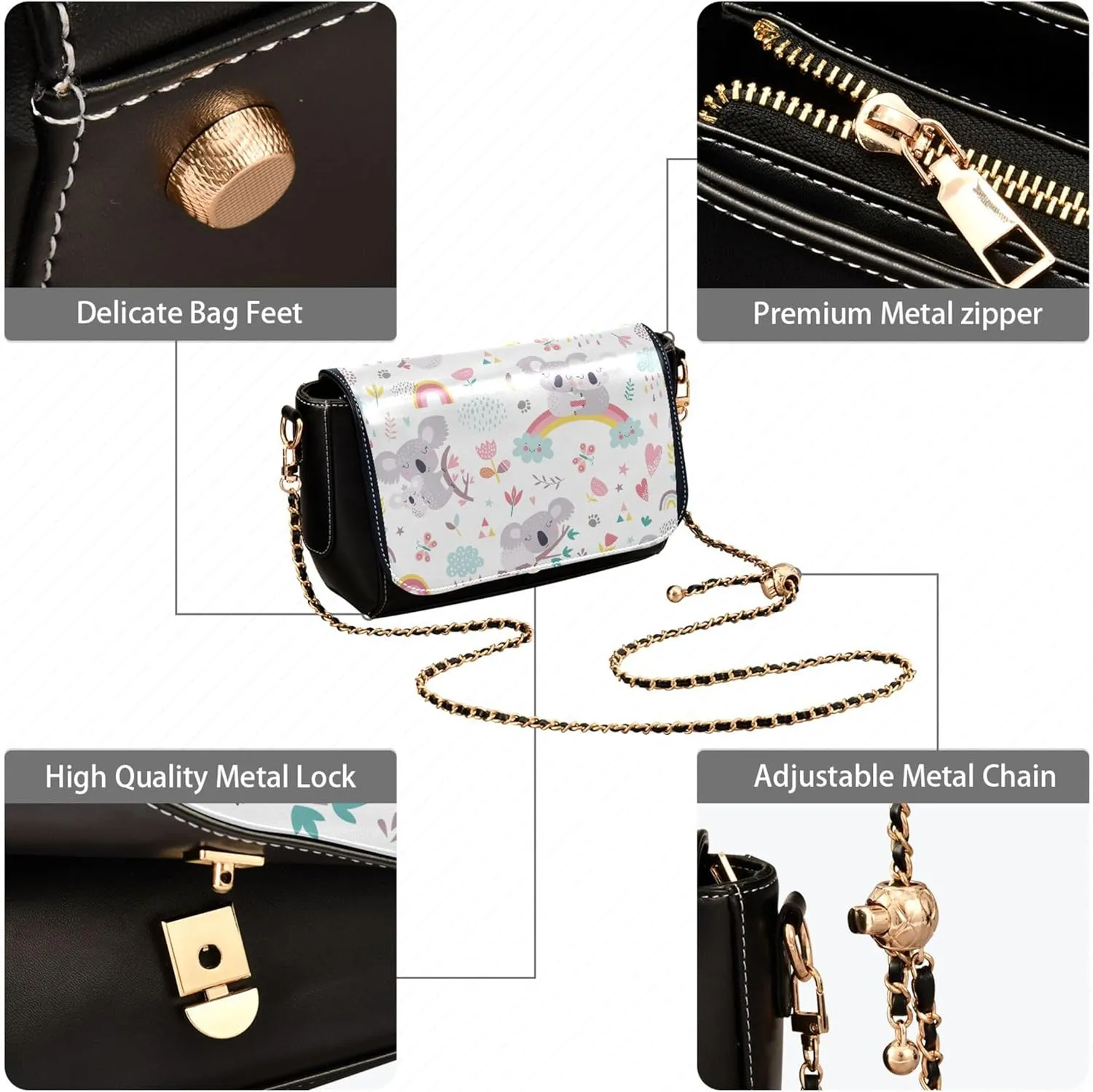 Vintage Spring Bird Butterfly Women Shoulder Leather Bags Black Crossbody Bags for Women Purse with Chain Strap