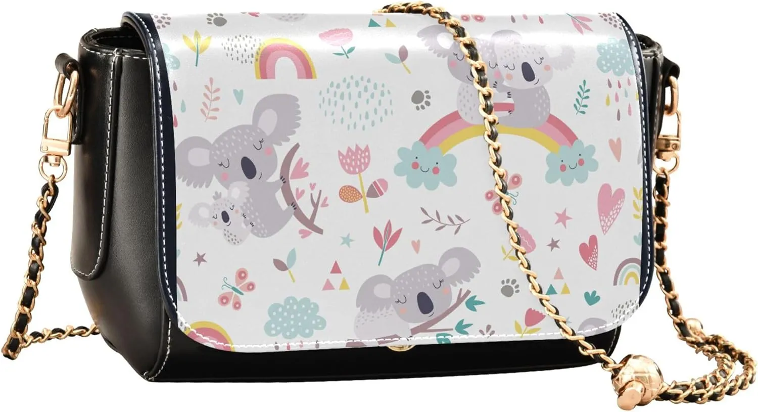 Vintage Spring Bird Butterfly Women Shoulder Leather Bags Black Crossbody Bags for Women Purse with Chain Strap