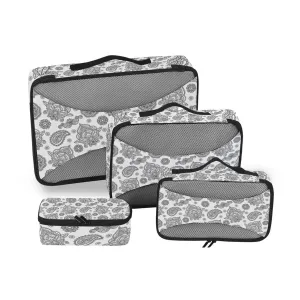 Vintage Traditional Ancient Asian Elements Paisley Floral Flowers 4 Set Packing Cubes, Travel Packing Organizers, 600D Oxford Cloth Toiletry Storage Bag, Luggage Mesh Bags for Accessories