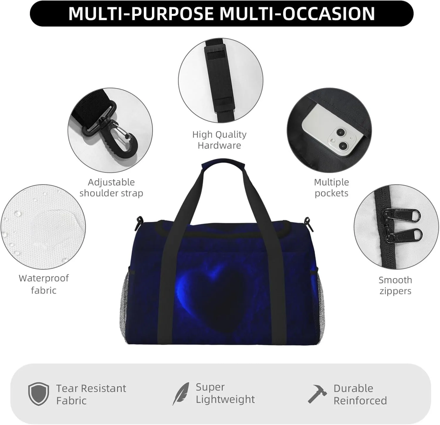 Violet Heart Travel Duffel Bag Large Foldable Waterproof Overnight Bag For Beach Swim Bags Pool Sports Gym