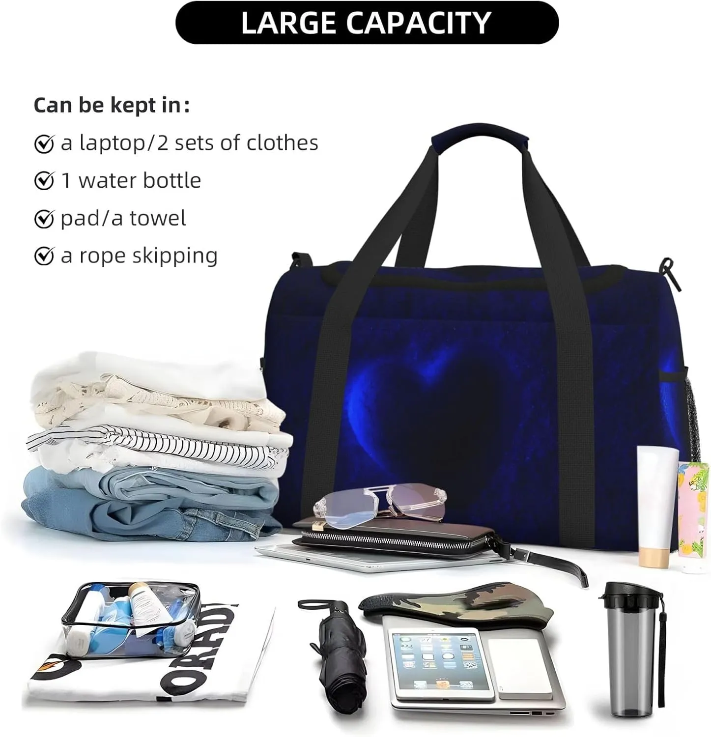 Violet Heart Travel Duffel Bag Large Foldable Waterproof Overnight Bag For Beach Swim Bags Pool Sports Gym