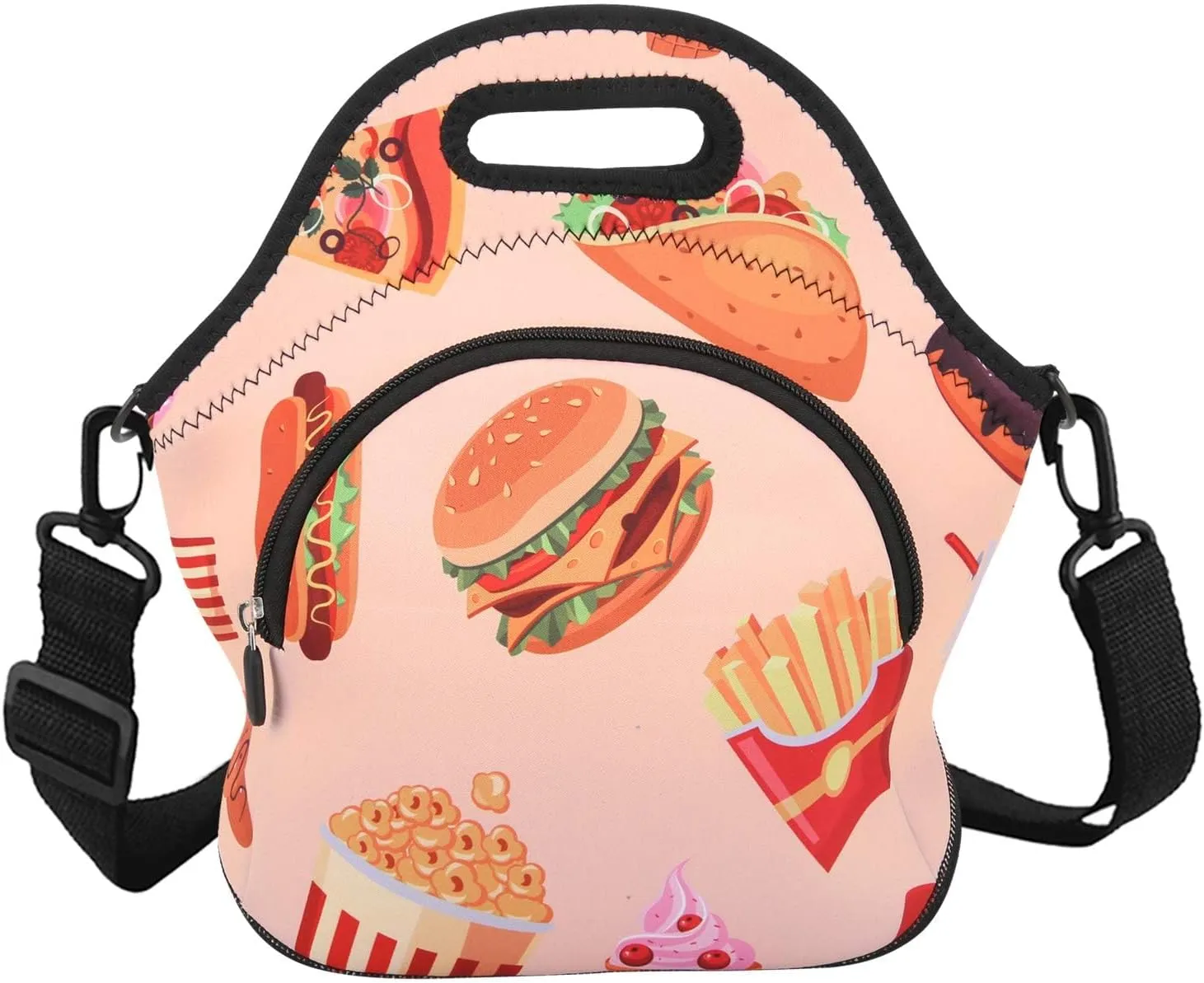 Violet Mist Neoprene Thermal Insulated Lunch Bag Tote Large with Extra Pocket Detachable Adjustable Shoulder Lunchbox Handbags Women men, Hamburger