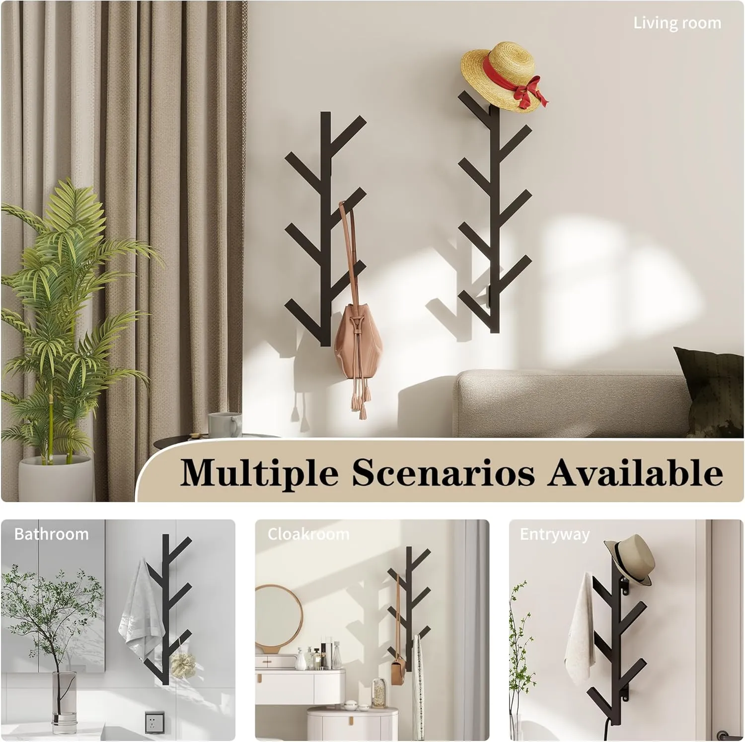 Vlush Modern Minimalist Wall Mounted Metal Coat Rack with 6 Hooks, Upright Coat Rack for Hanging Clothes, Hats, Bags and Scarves - Black