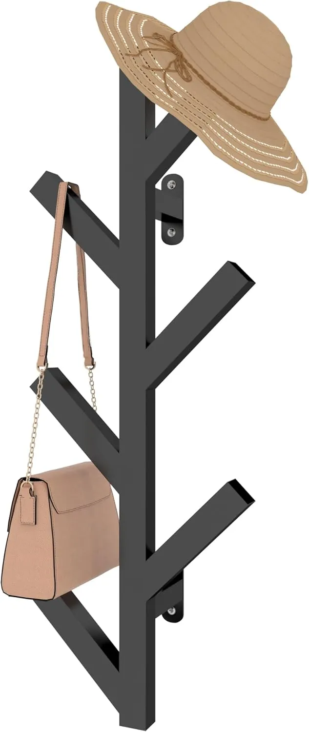 Vlush Modern Minimalist Wall Mounted Metal Coat Rack with 6 Hooks, Upright Coat Rack for Hanging Clothes, Hats, Bags and Scarves - Black