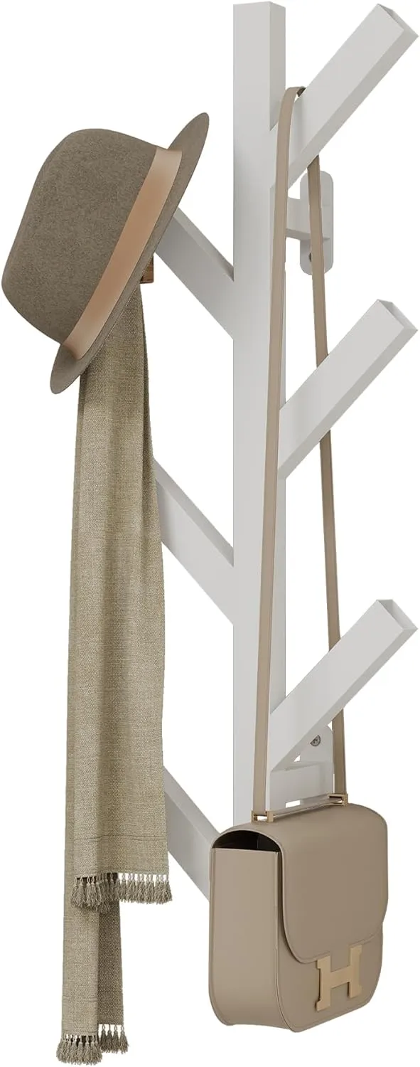 Vlush Wall Mounted Metal Coat Rack with 6 Hooks Modern Minimalist & Upright Coat Rack for Hanging Clothes, Hats, Hanging Bags and Scarves Entrance Wall Iron Coat Racks (White)