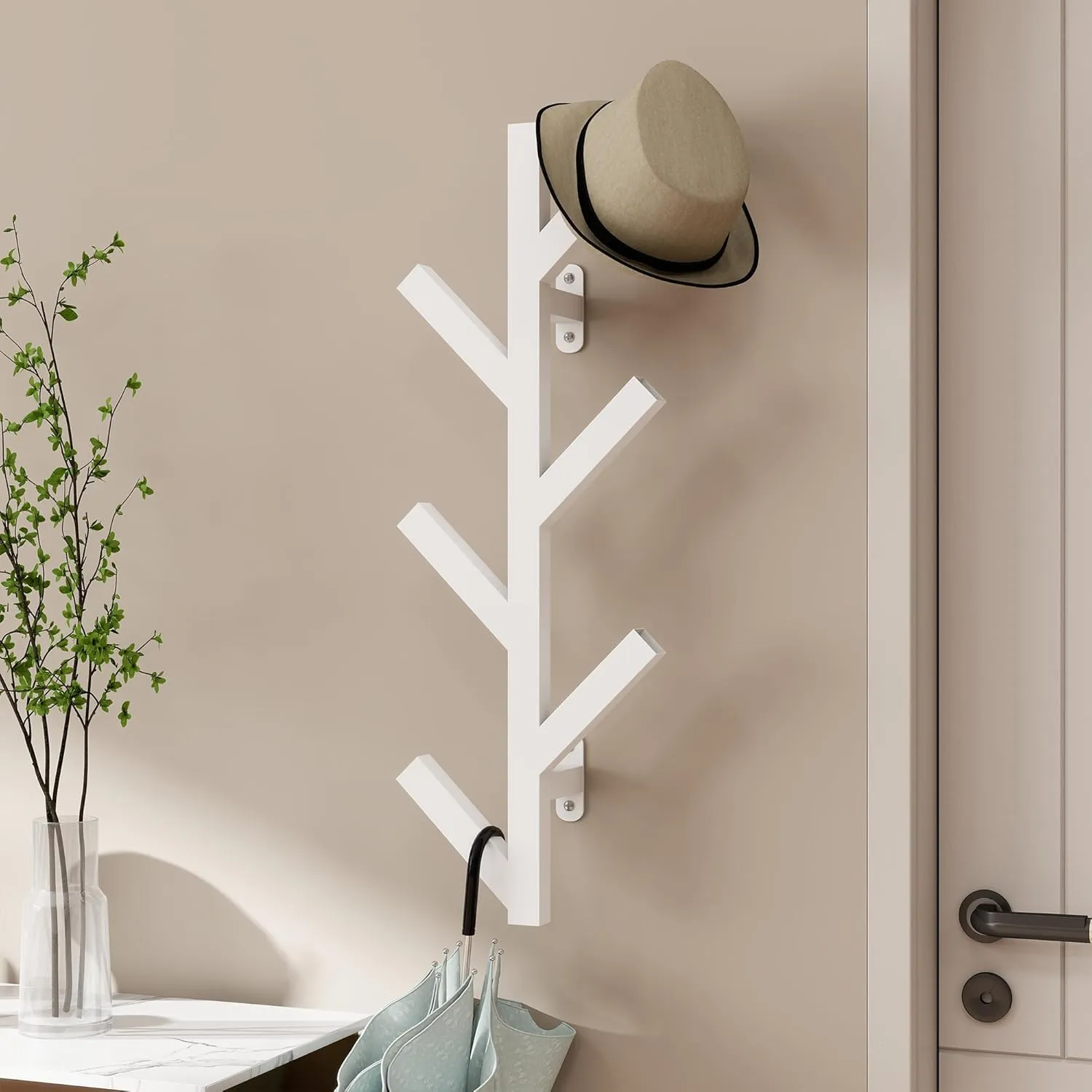 Vlush Wall Mounted Metal Coat Rack with 6 Hooks Modern Minimalist & Upright Coat Rack for Hanging Clothes, Hats, Hanging Bags and Scarves Entrance Wall Iron Coat Racks (White)