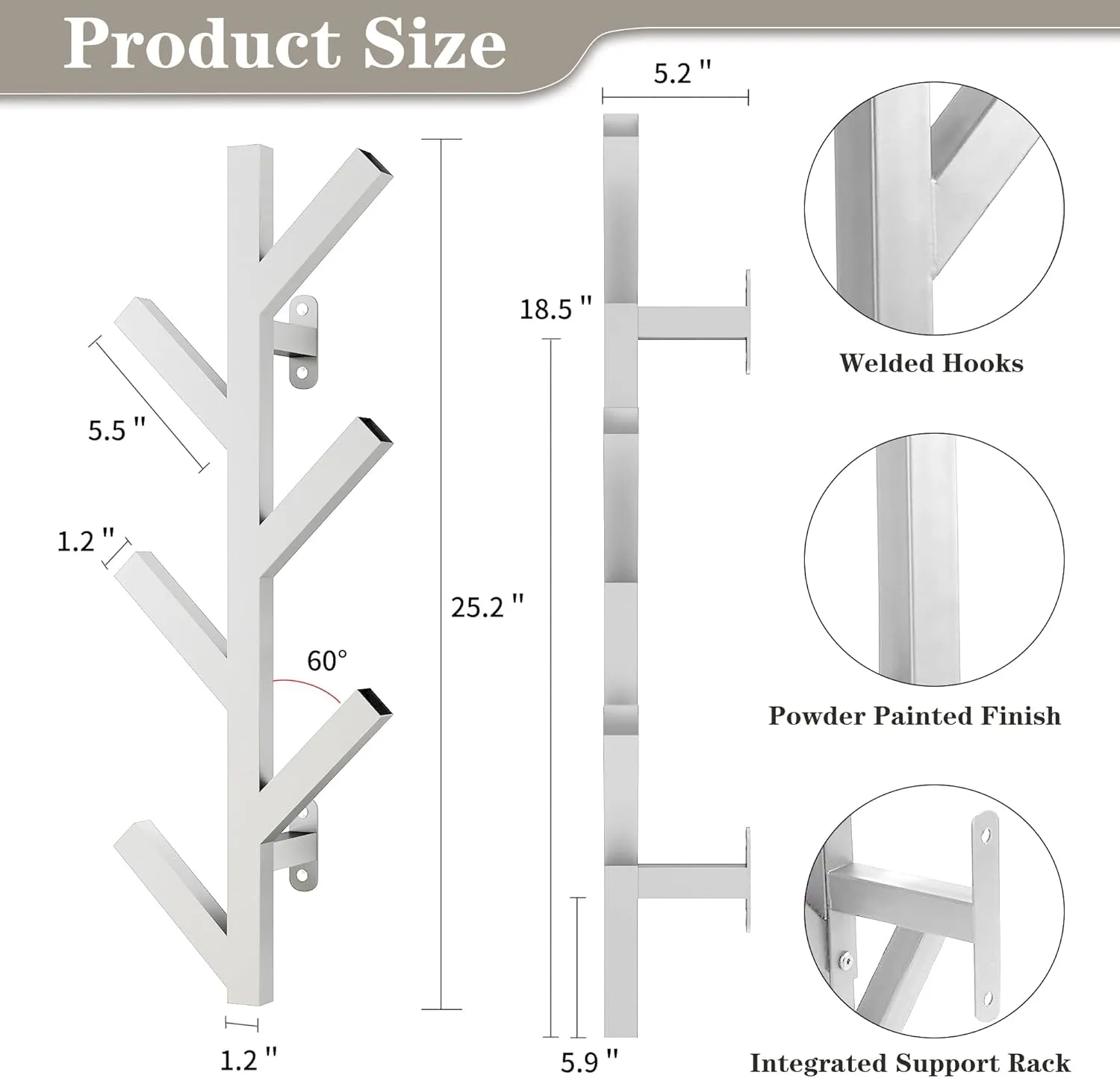 Vlush Wall Mounted Metal Coat Rack with 6 Hooks Modern Minimalist & Upright Coat Rack for Hanging Clothes, Hats, Hanging Bags and Scarves Entrance Wall Iron Coat Racks (White)
