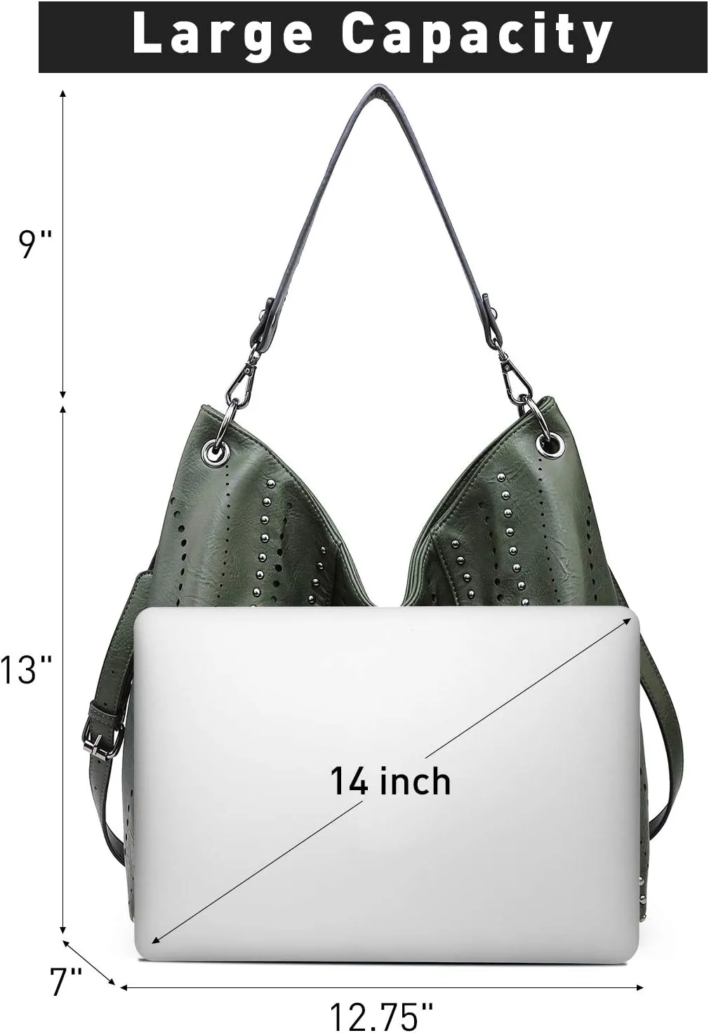 VONMAY Purses for Women Vegan Leather Handbags Large Ladies Studs Hobo Bags Tote Purse Bucket Shoulder Bag