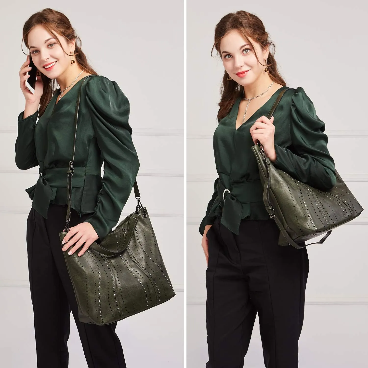 VONMAY Purses for Women Vegan Leather Handbags Large Ladies Studs Hobo Bags Tote Purse Bucket Shoulder Bag